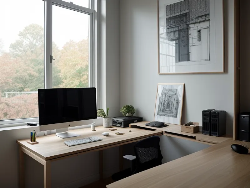 Espacio de trabajo de freelancer con laptop y cuaderno de bocetos técnicos