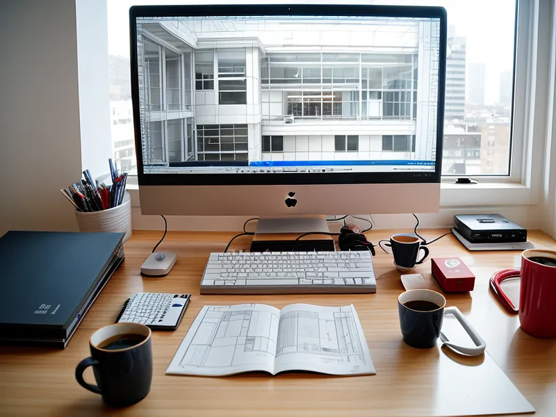 Plano de gran formato 24x36 pulgadas con correcciones y taza de café.