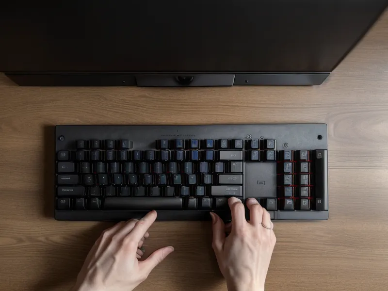 Primer plano de manos usando comandos de teclado para dibujo técnico en AutoCAD.